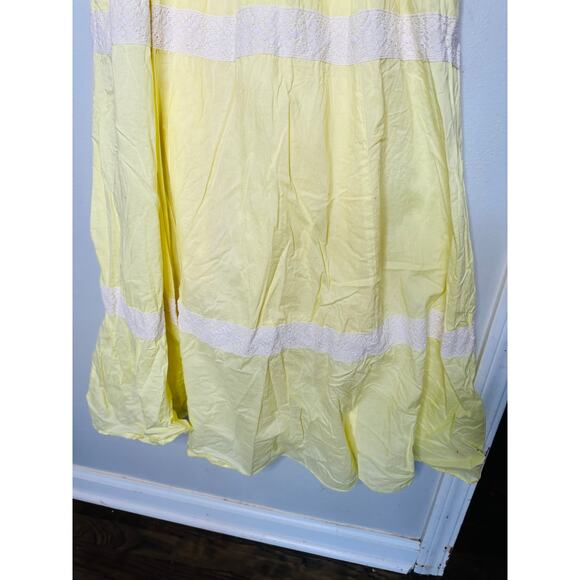 JASON WU COLLECTIVE Yellow 100% Cotton Lace Square Neckline Midi Dress Size 10 - Picture 10 of 14